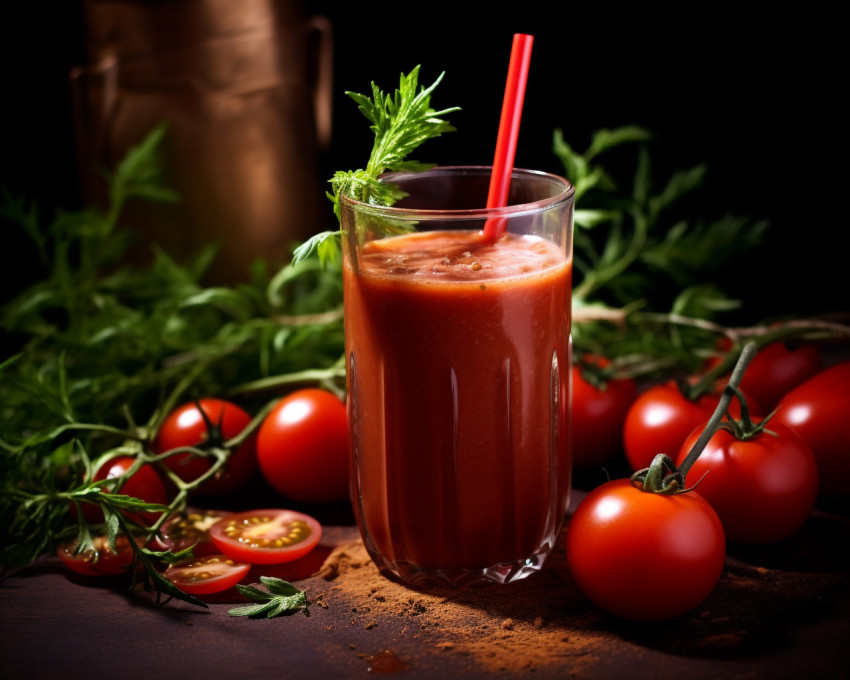 A photo of a Tomato juice, beverage advertisement photography inspiration