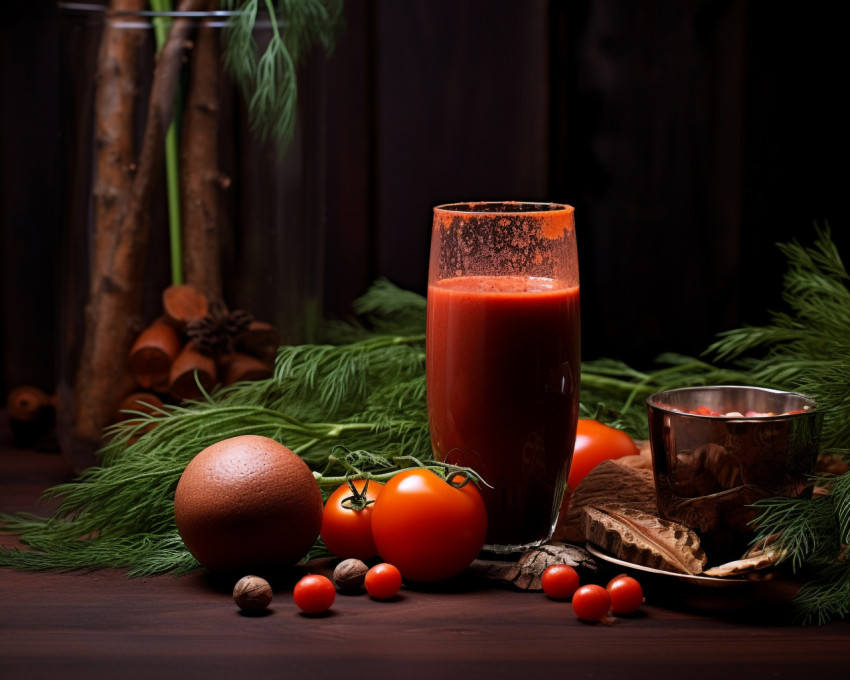 A photo of a Tomato juice, beverage advertisement photography inspiration