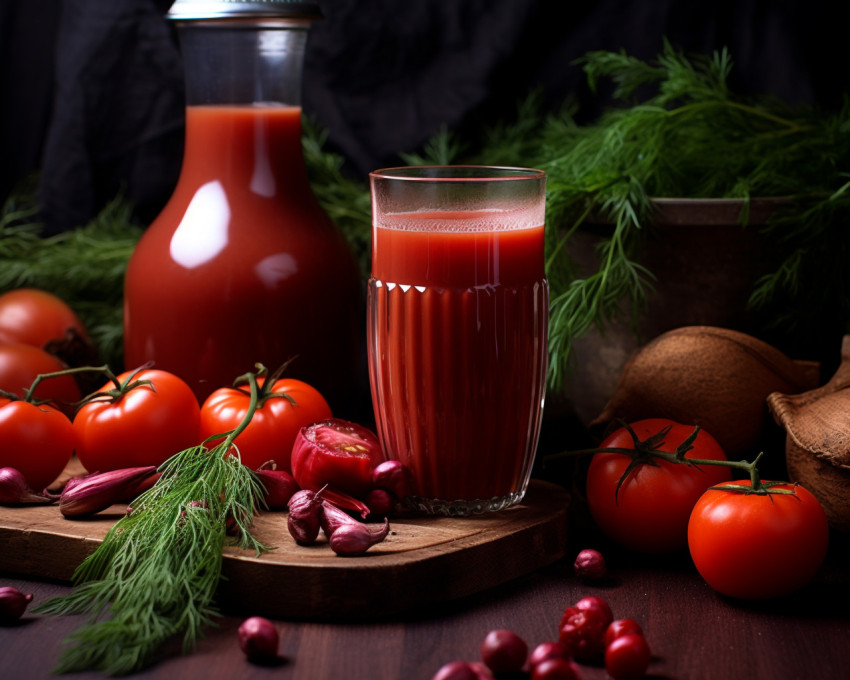 A photo of a Tomato juice, beverage advertisement photography inspiration