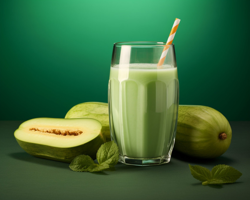 A photo of a Honeydew melon juice, beverage advertisement photography inspiration