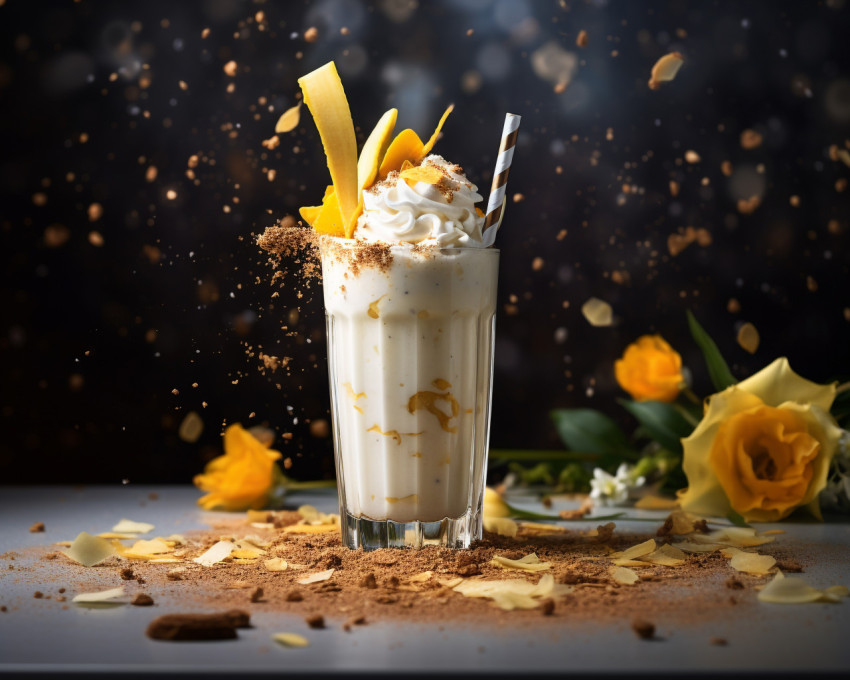 A photo of a Banana milkshake, beverage advertisement photography inspiration