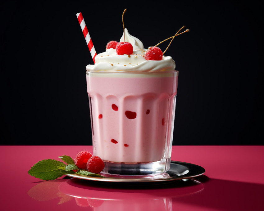 A photo of a Raspberry milkshake, beverage advertisement photography inspiration