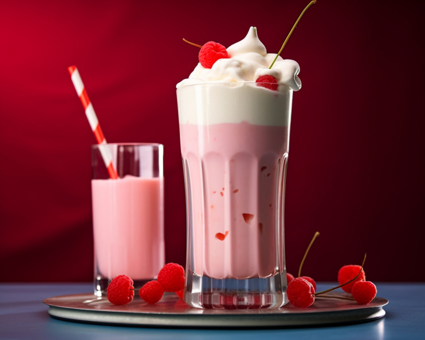 A photo of a Raspberry milkshake, beverage advertisement photography inspiration