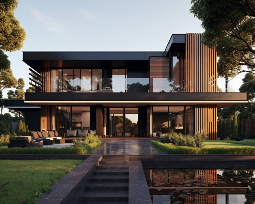 3d rendering image of a modern house in front, architecture stock photo