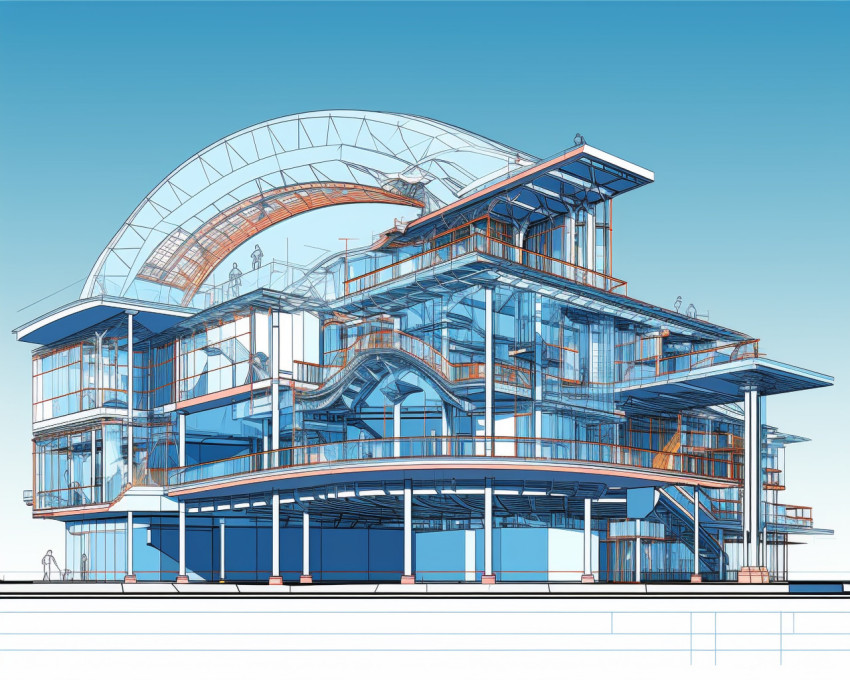 Render of building wireframe, architecture stock photo