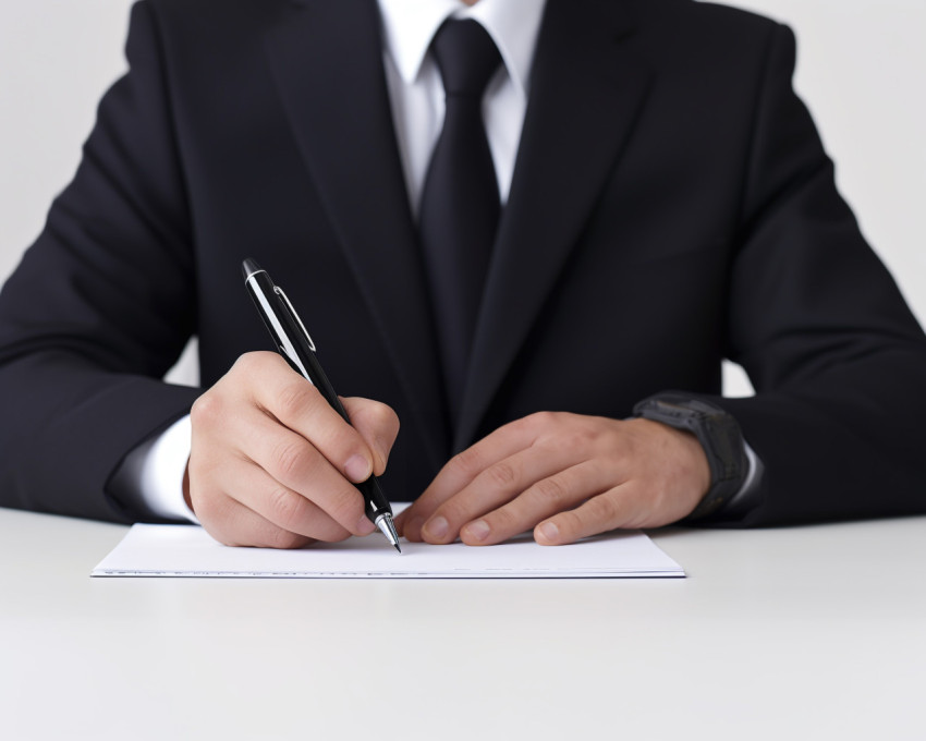 Businessman holding pen in hands while writing, seo stock images for marketing campaigns