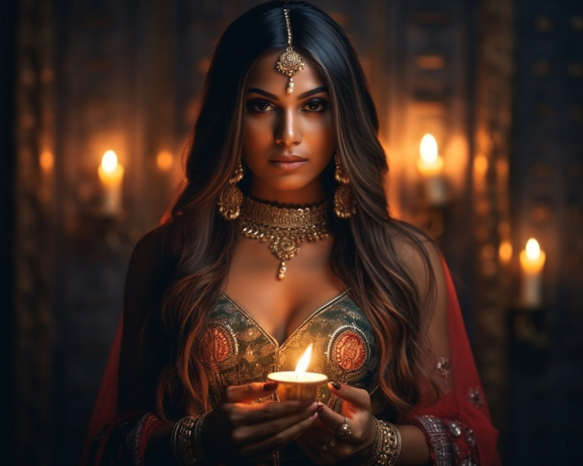 Candlelit Beauty in Traditional Dress