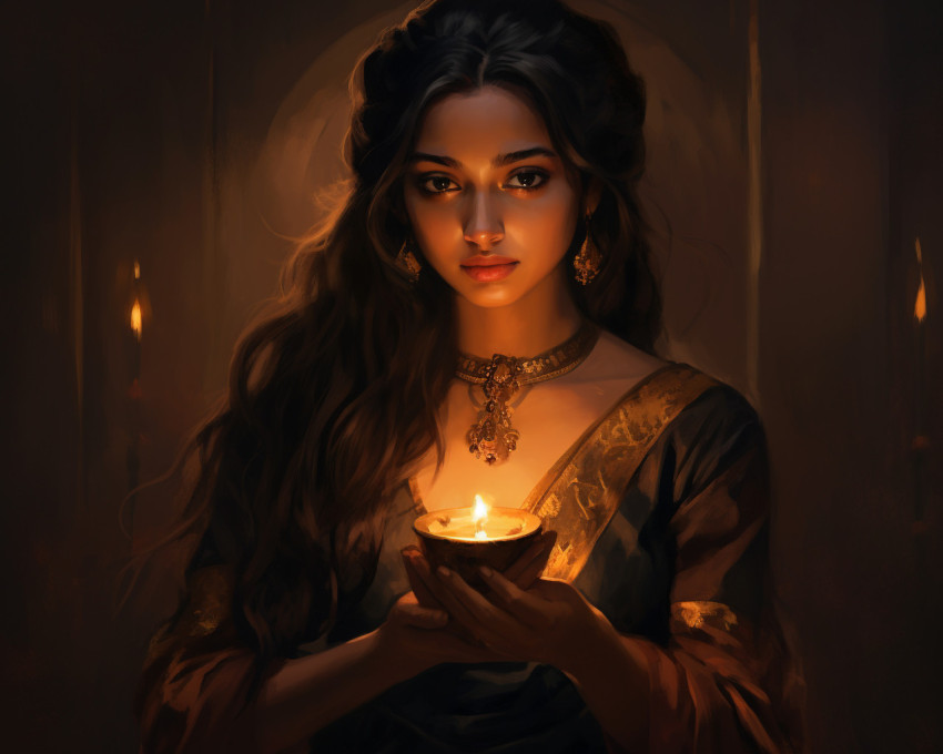 a girl holding a diya candlelight in her hair a girl holding a diya candlelight in her hair