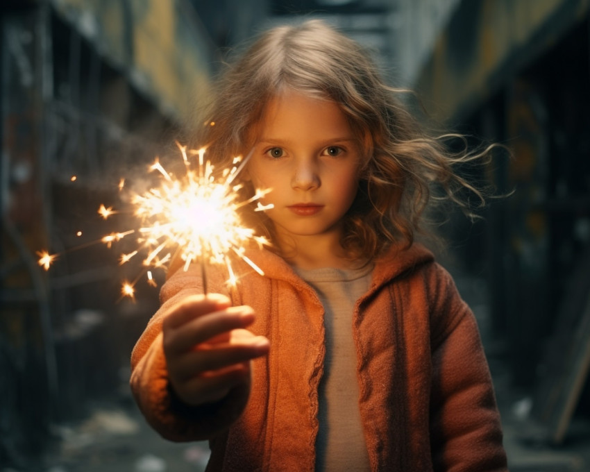 a young girl holds a sparkler up in her hand a young girl holds a sparkler up in her hand