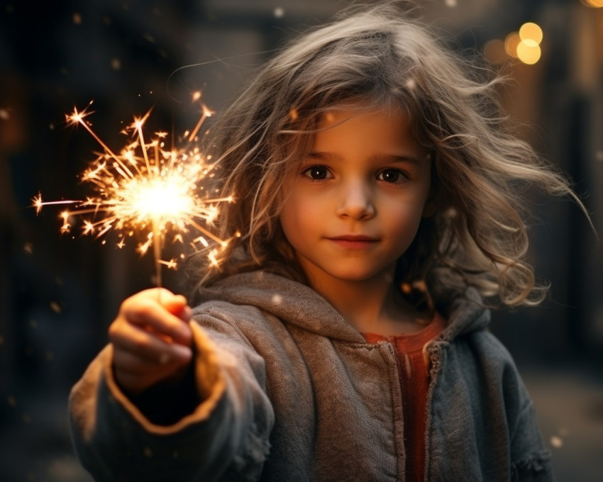 Girl Holding Sparkler on a Summer Night Girl Holding Sparkler on a Summer Night