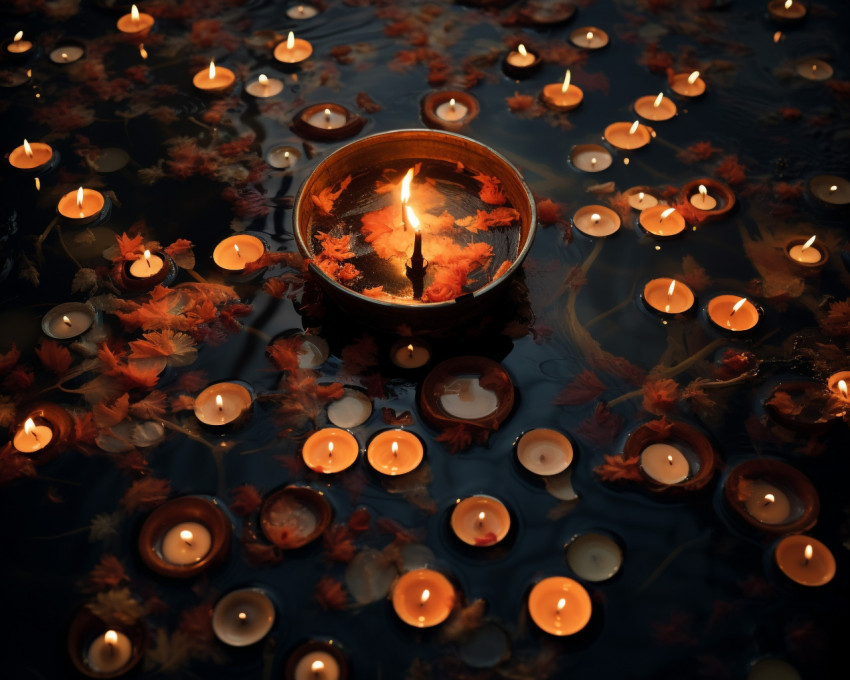 many diwali candle lit on top of water in the water many diwali candle lit on top of water in the water