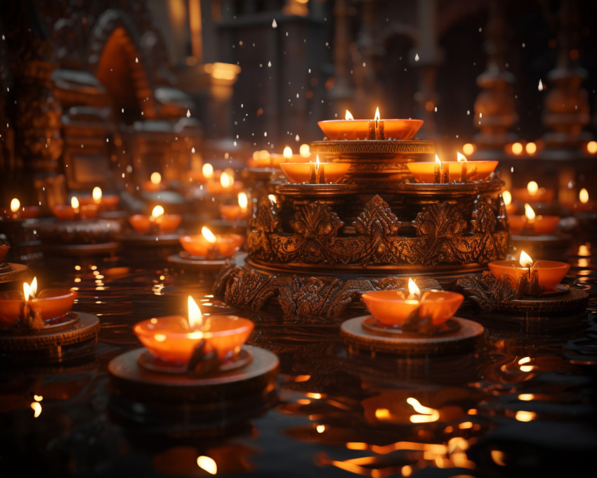 a group of lit candles floating on water a group of lit candles floating on water