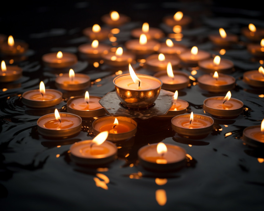 a group of small white candles sit in the water for diwali a group of small white candles sit in the water for diwali