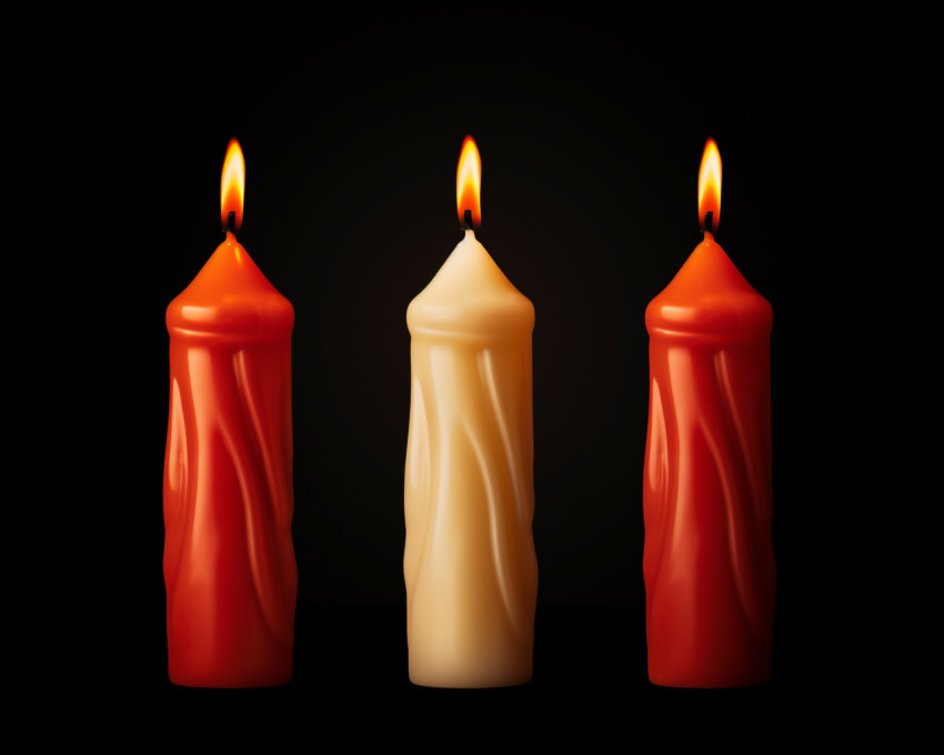 three red candles sit in a row near a black background three red candles sit in a row near a black background