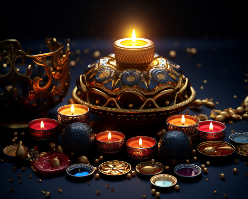 Diwali Decoration with Diyas and Candles Diwali Decoration with Diyas and Candles