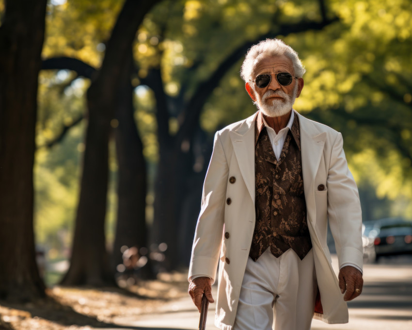 Old man walking peaceful park