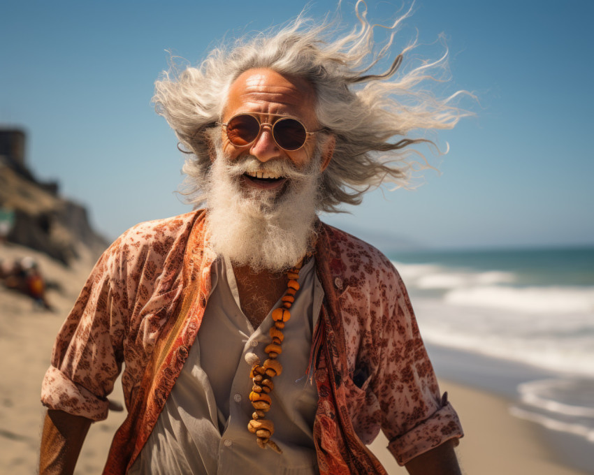 Gentle walk of an older man by the beach