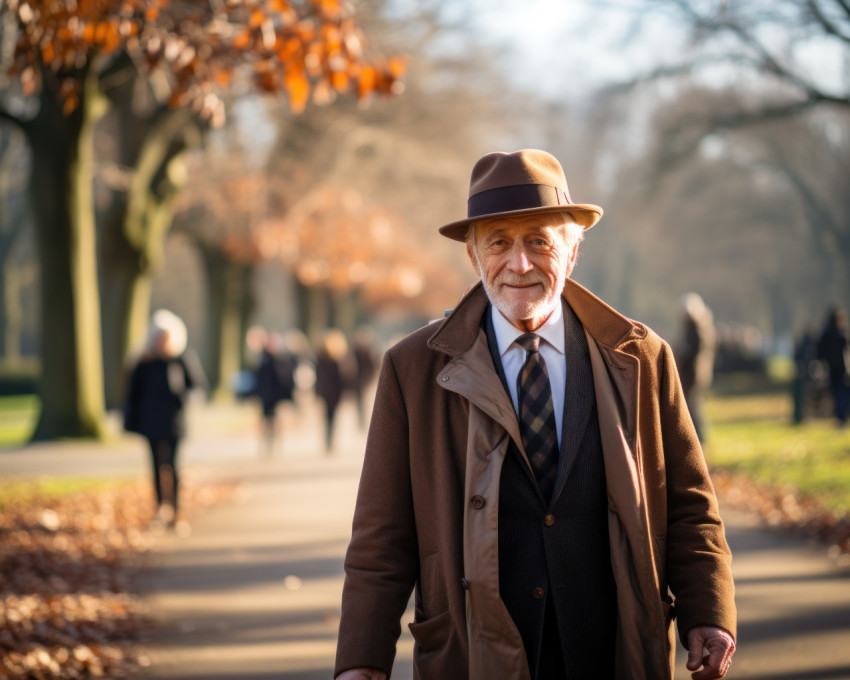 Walk of an older man in the park