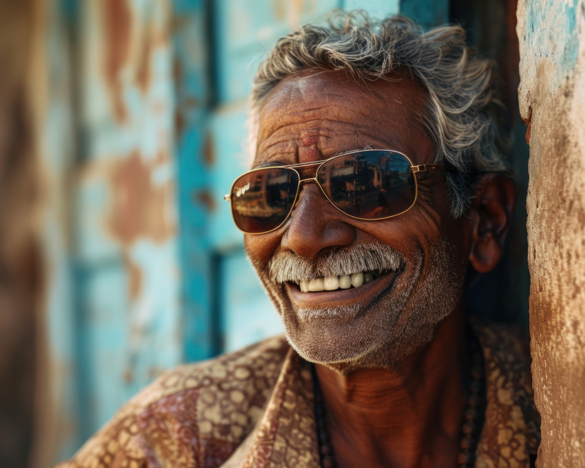 Cheerful grandfather wearing sunglasses