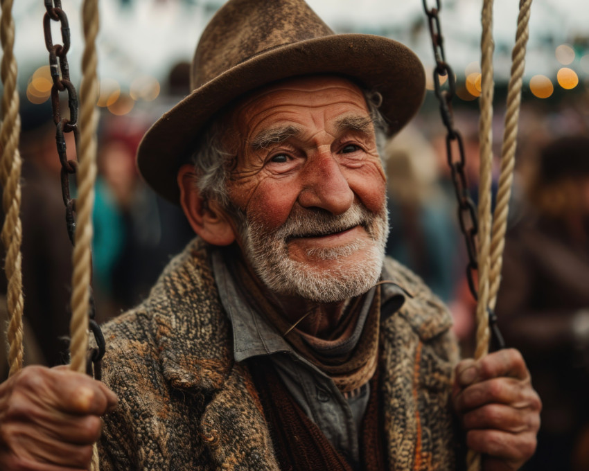 Smiling grandpa enjoying a swing