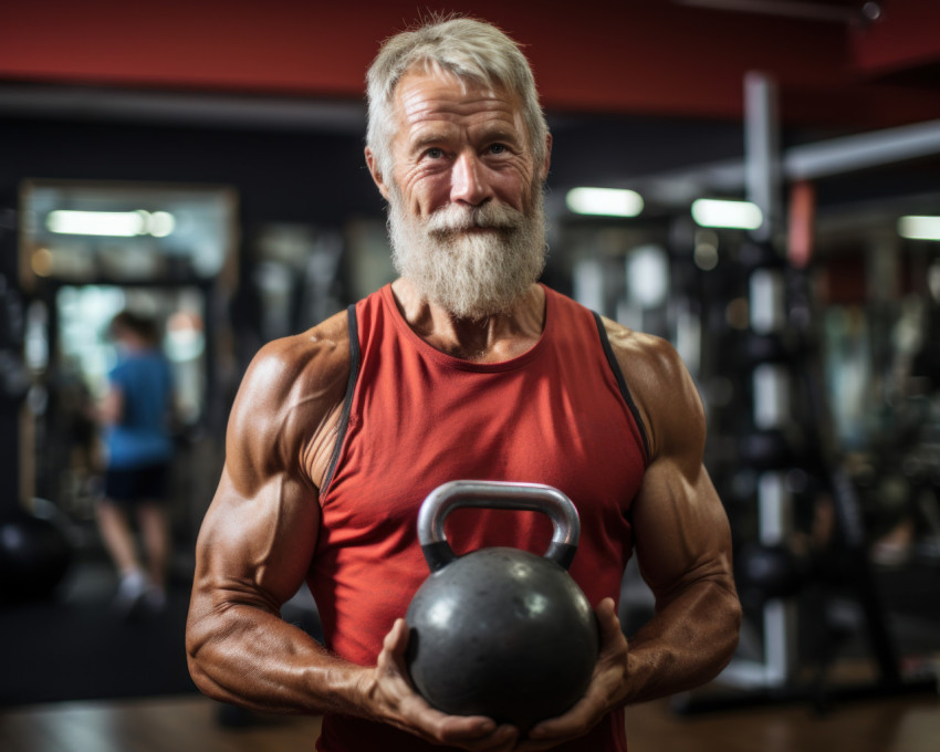 Senior man engaged in gym fitness