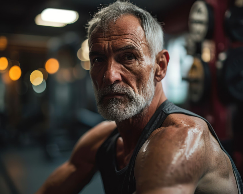 A healthy senior man in gym