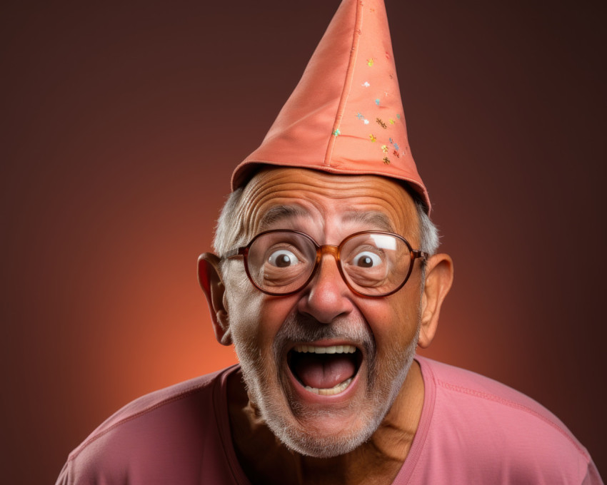 Older gentleman with glasses and fun party hat