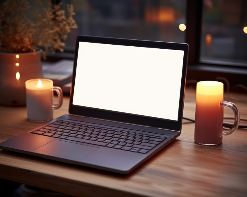 Laptop and coffee mug on the desk