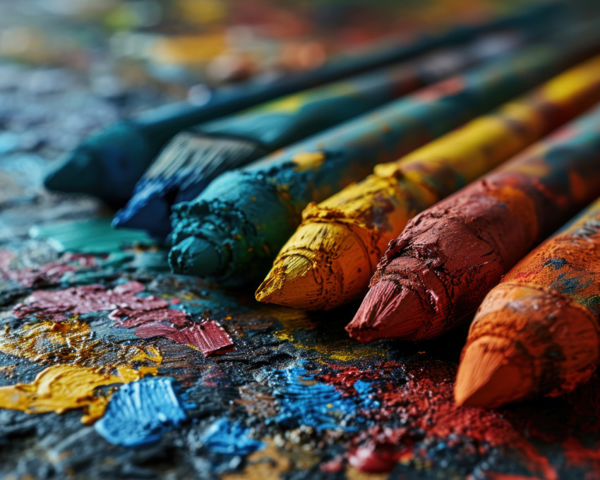 Colorful paints and brushes ready for artistic adventures