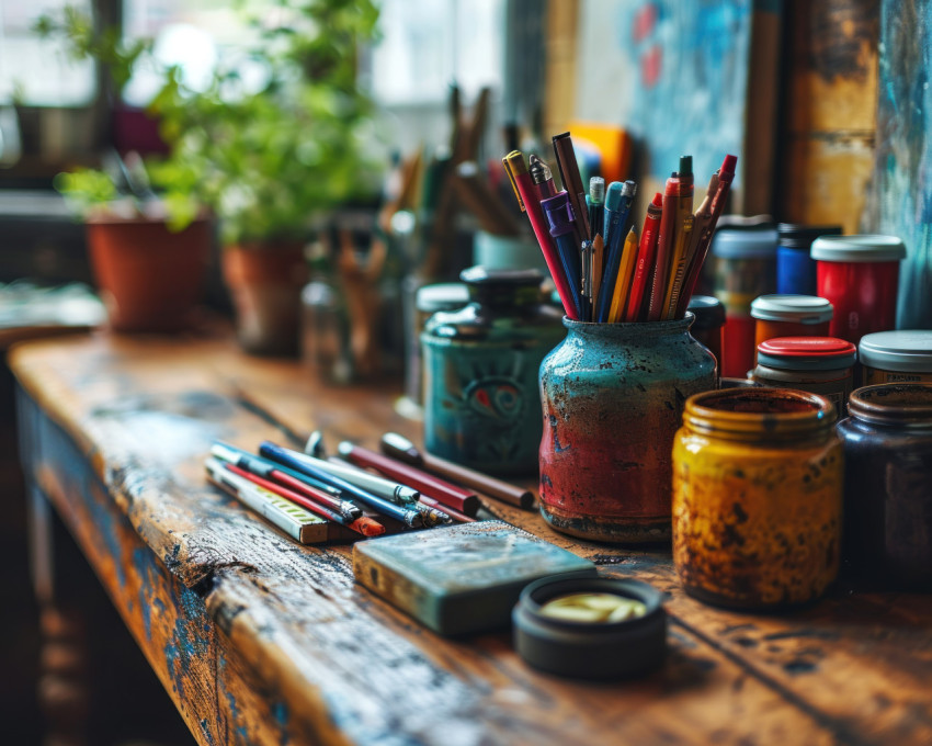 Back to school essentials in a round arrangement on wood