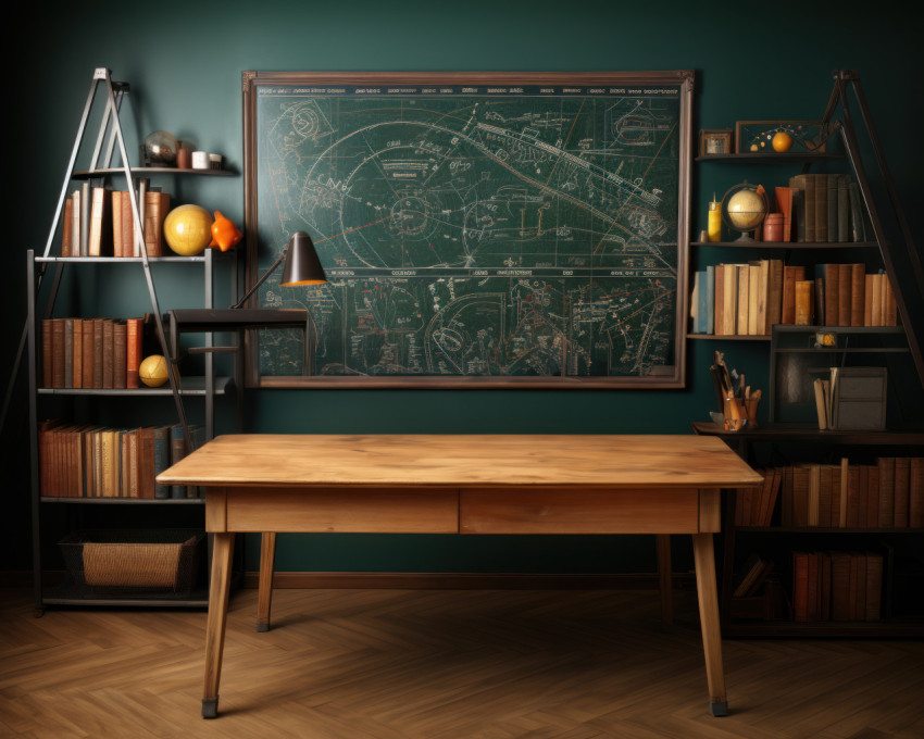 Explore the world of knowledge with an open book pencils and a chalkboard