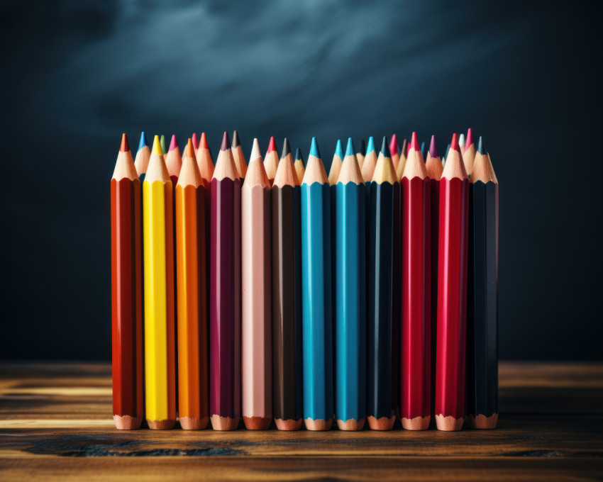 Colorful pencils set the stage for creativity on a blackboard backdrop