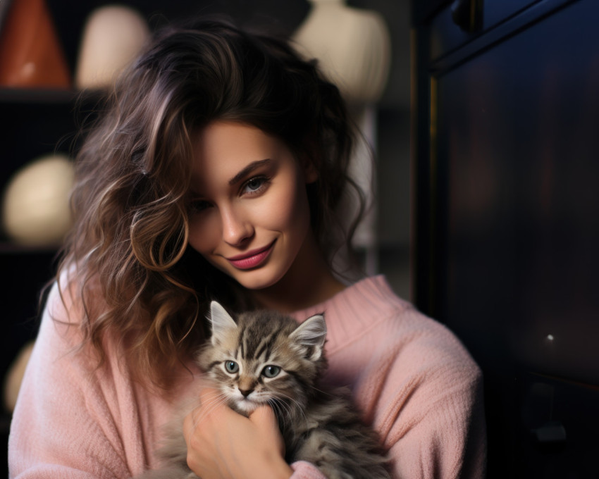 Girl holds tabby kitten gently in hands showcasing love and companionship