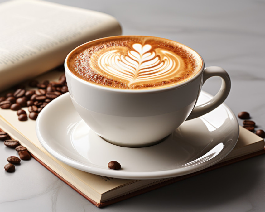 An open book placed next to a cup of coffee