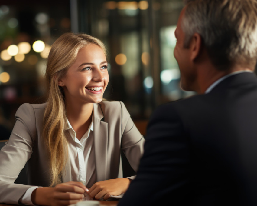 Meeting job candidate with confident young woman