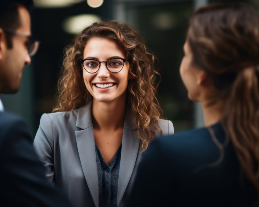 Happy mid aged businesswoman manager smile while hiring female recruit at office meeting