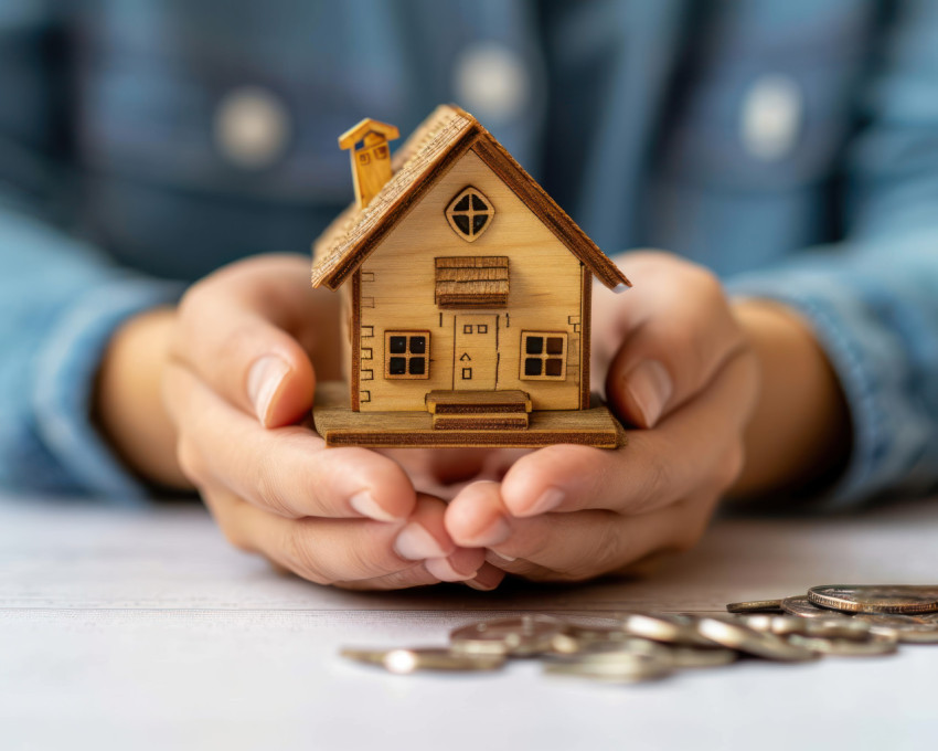 Person contemplating house purchase or sale in closeup shot considering options and decisions