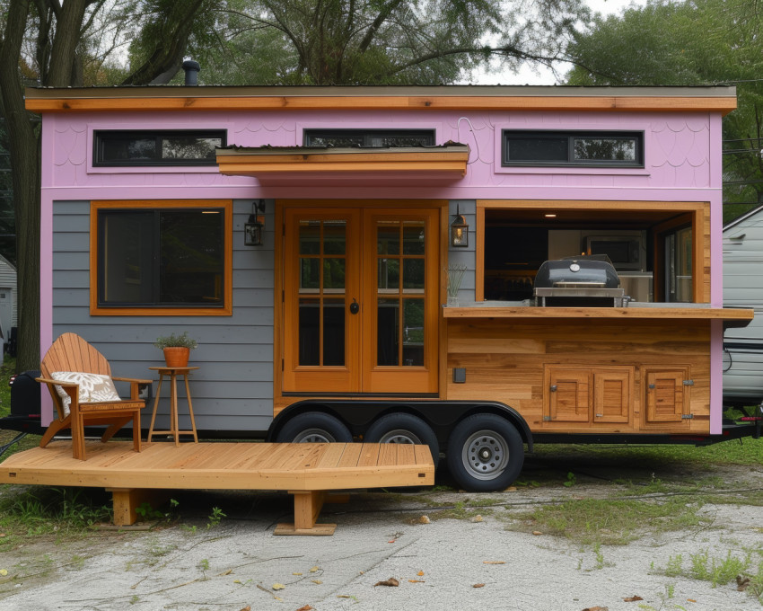 Tonya tiny house parked by the bbq area