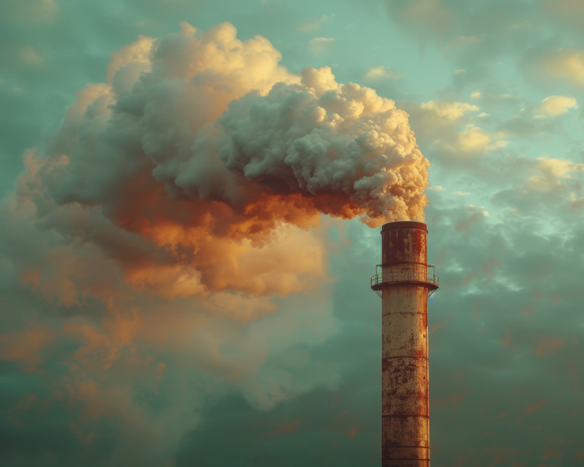 Smoke stack releasing white smoke into the air