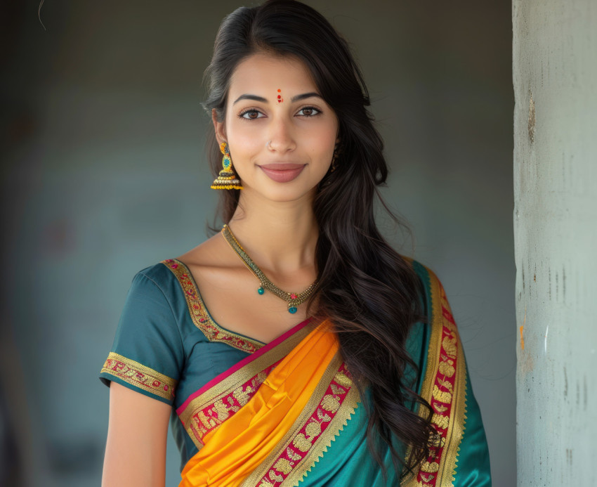 Beautiful woman posing in traditional marathi saree