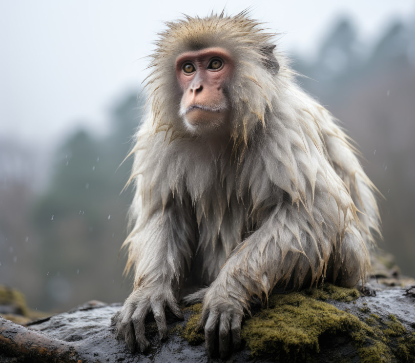 Cute monkey relaxing on a rock outdoors