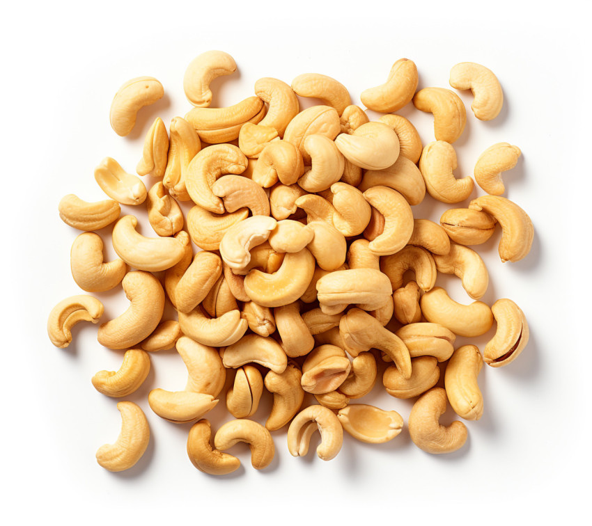 Roasted Cashews on White Background