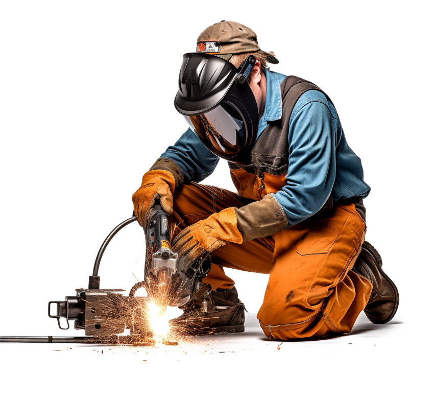 Skilled male welder showcasing his expertise against a clean white background