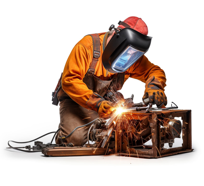 Skilled male welder showcasing his expertise against a clean white background