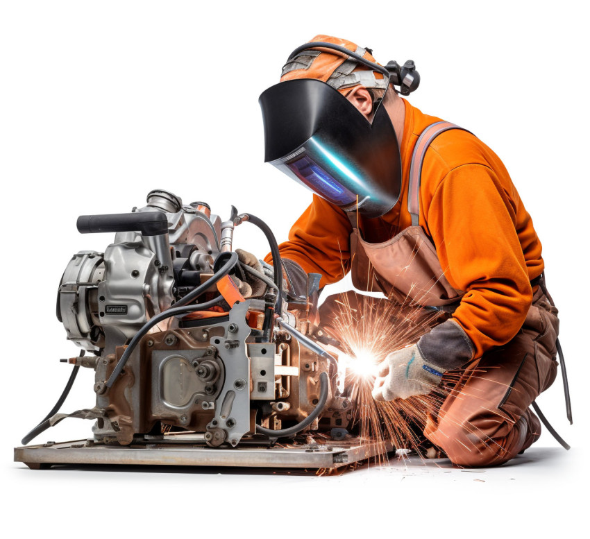 Skilled male welder showcasing his expertise against a clean white background