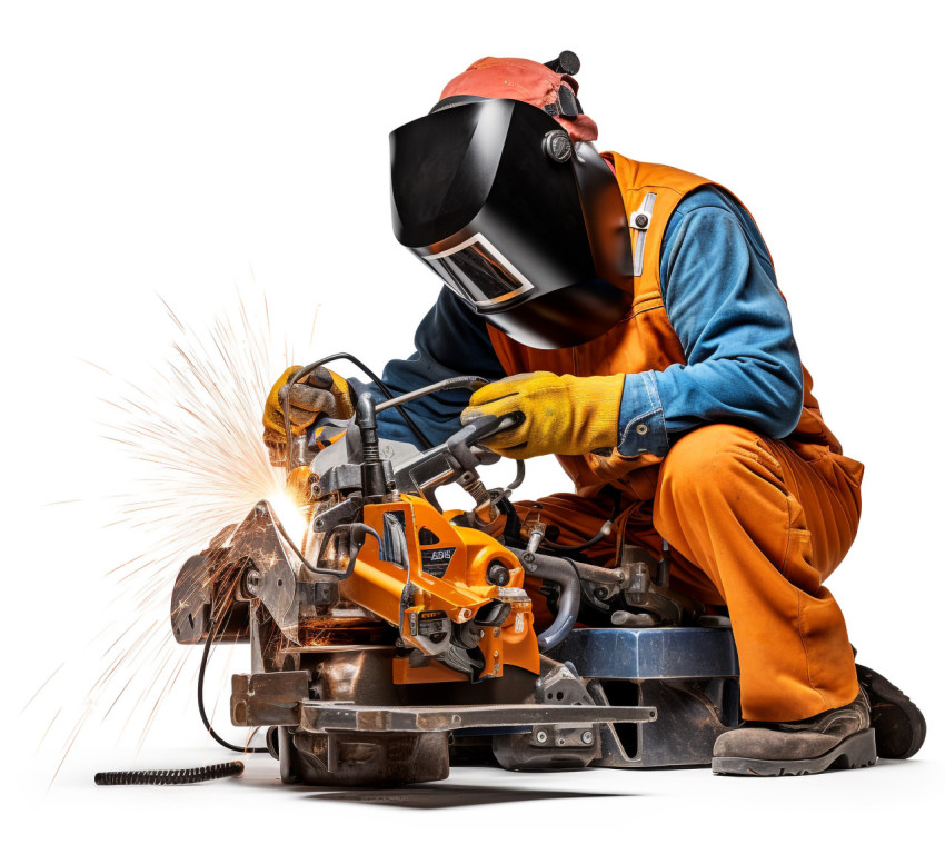 Skilled male welder showcasing his expertise against a clean white background