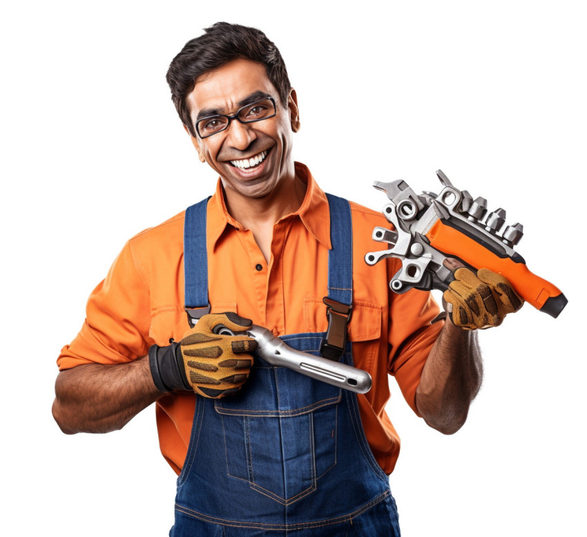 Happy Indian craftsman in white background