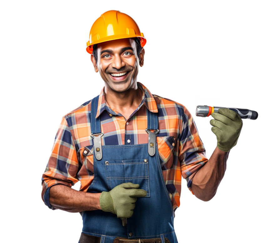 Happy Indian craftsman in white background