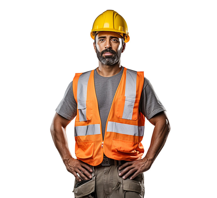 Construction worker on white background