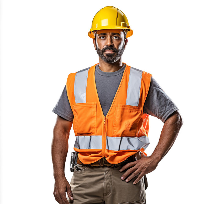 Construction worker on white background